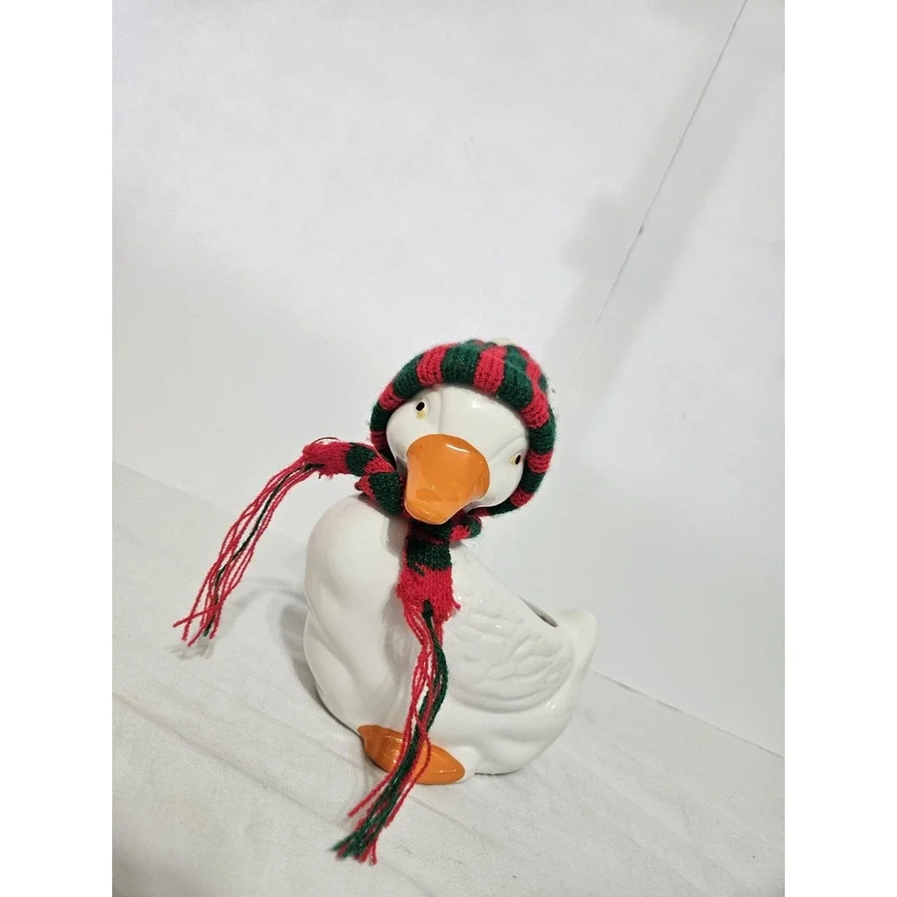Vintage Ceramic Goose Planter Christmas Outfit Succullent Size Little Feet Wear